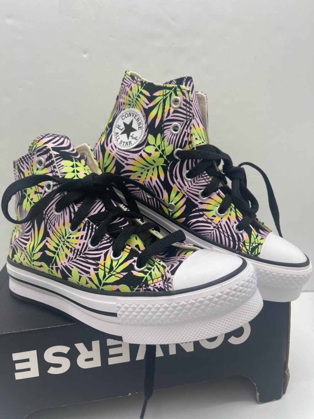 Converse CTAS EVA Lift Hi WMNS Black/Pink Foam/Lime Rave Platform Sneakers - Picture 3 of 16
